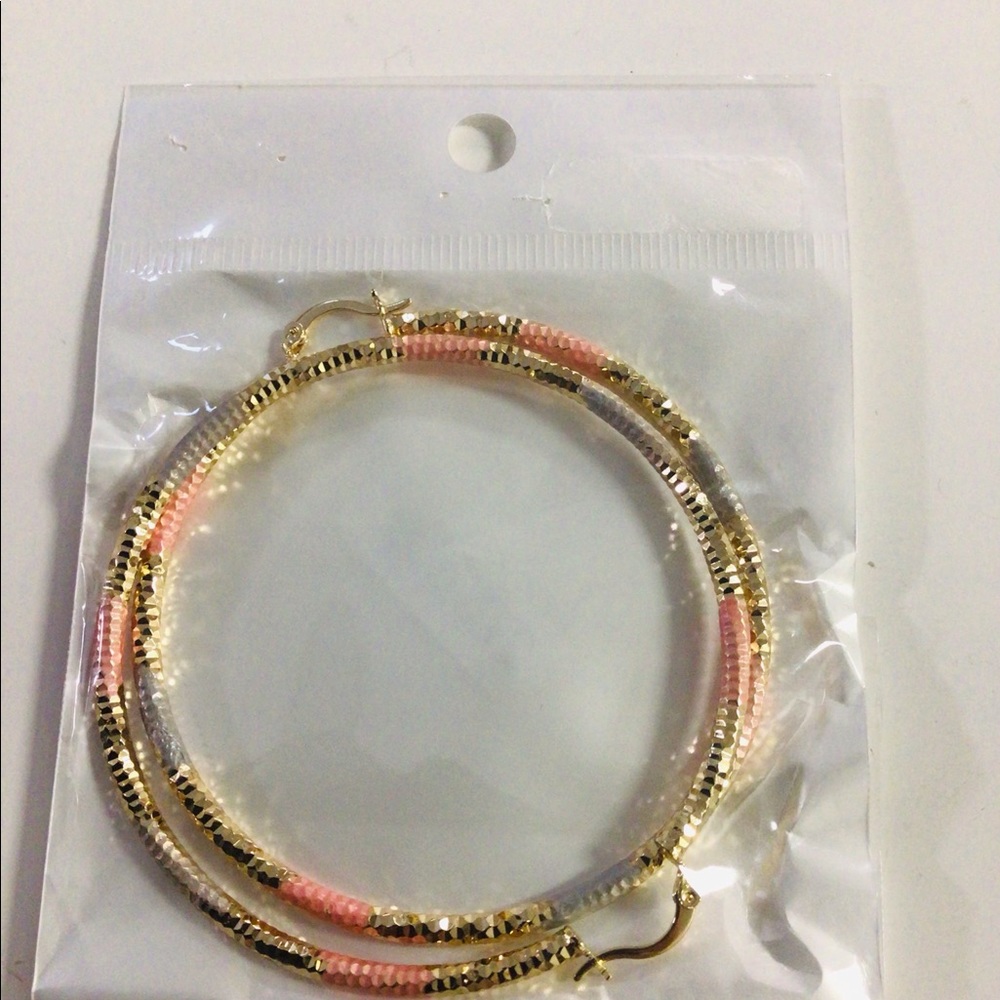 EARRINGS  14 K Laminated ITALIAN  GOLD  PLATED  3 TONES